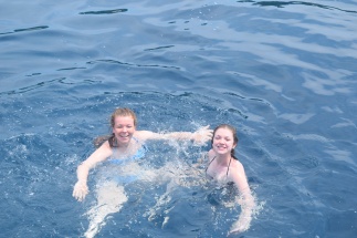 Katy and Georgie in the sea